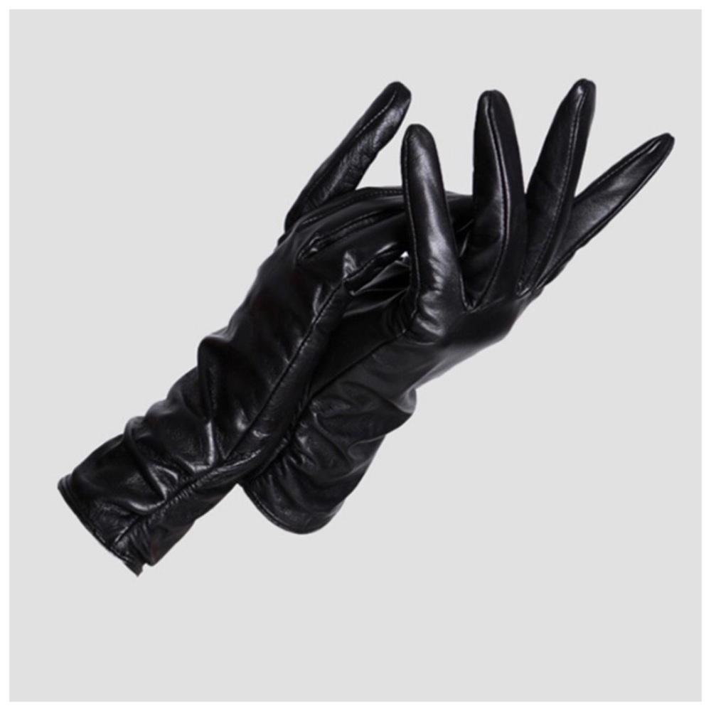 Leather Cashmere Lined Ruched Gloves Size 7 - Picture 6 of 7